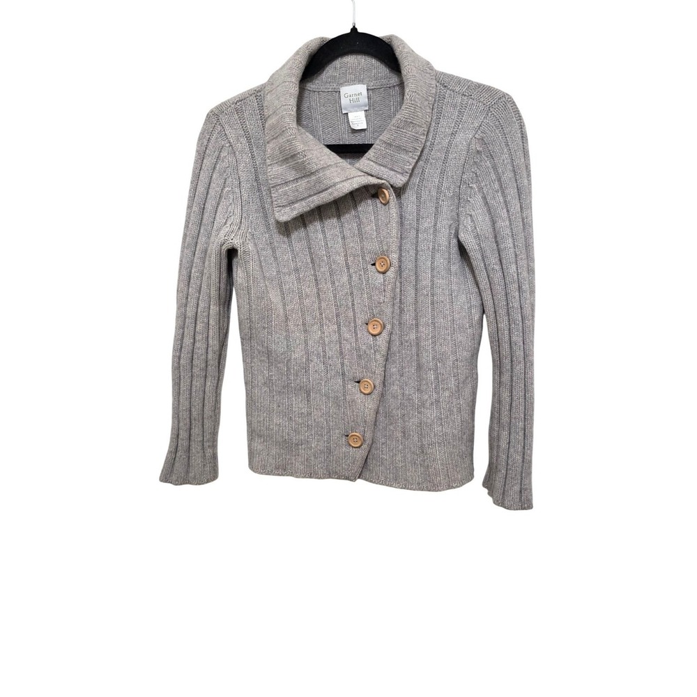 Garnet Hill Women's Gray Fisherman Cabled Button-Up Cardigan Sweater Size S‎ 70%